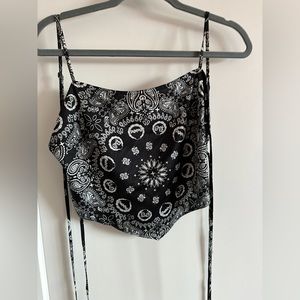 POSTER GIRL FROM DOLLS KILL BANDANA STYLE CROP TOP OPEN BACK WITH TIES SIZE XXL